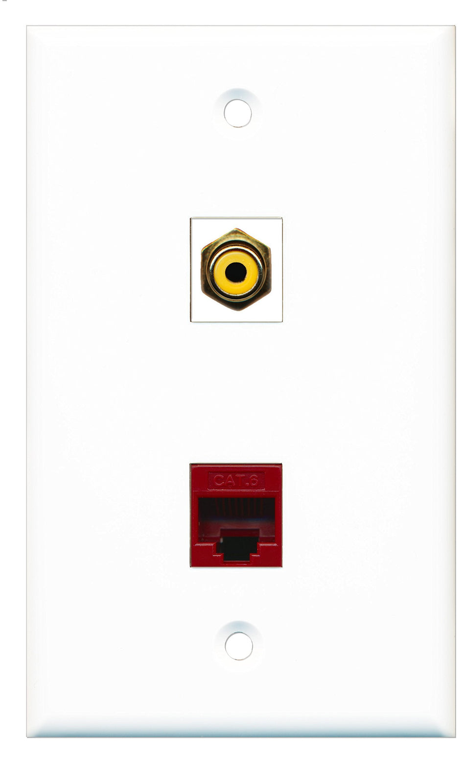 RiteAV - 1 Port RCA Yellow 1 Port Cat6 Ethernet Red Wall Plate - Bracket Included