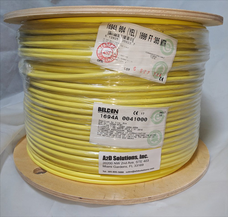 Belden 1694A-1000-4, RG-6/U Type, 18 AWG, Sold in 1000' Spools, Yellow