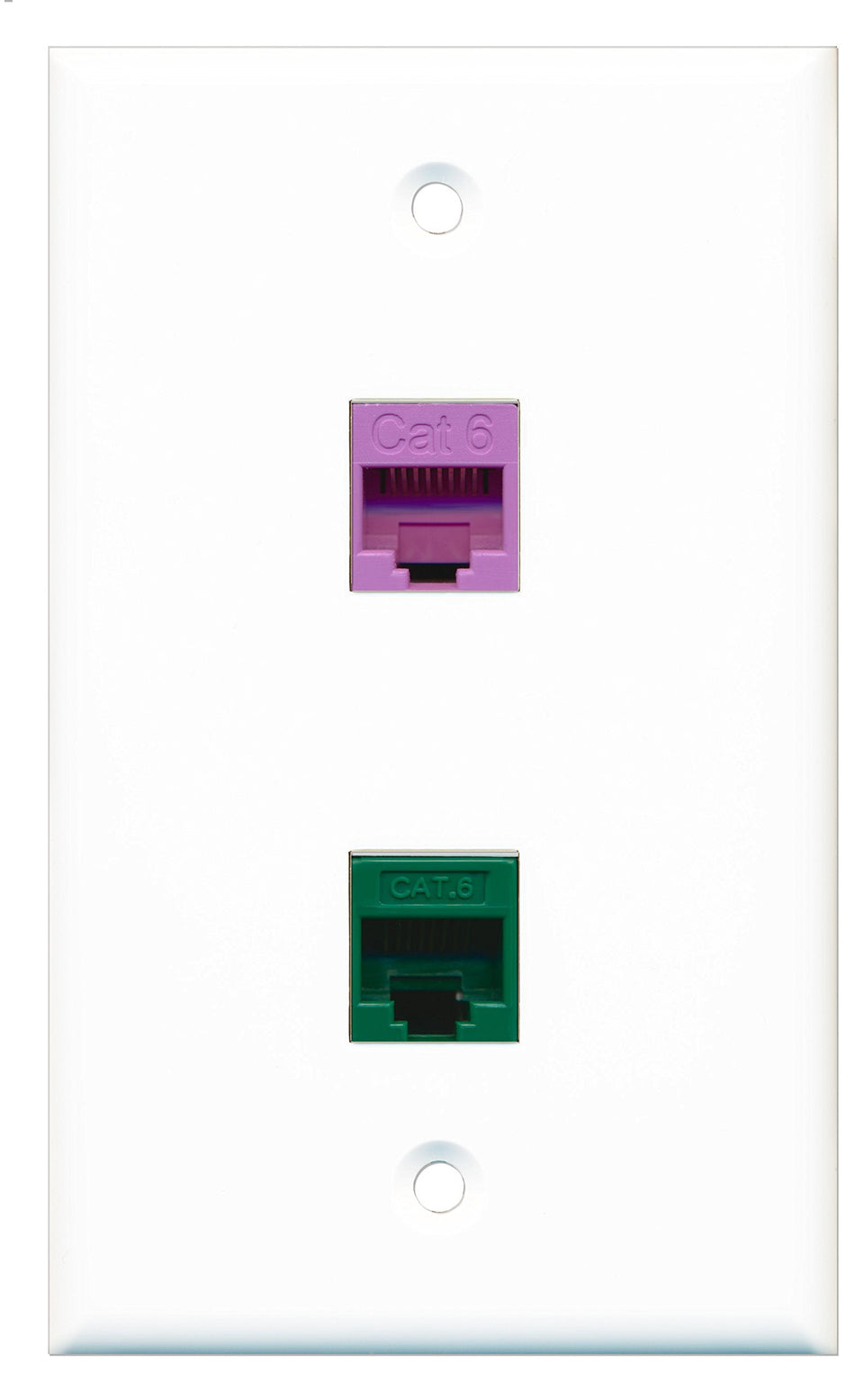 RiteAV - 1 Port Cat6 Ethernet Green 1 Port Cat6 Ethernet Purple Wall Plate - Bracket Included