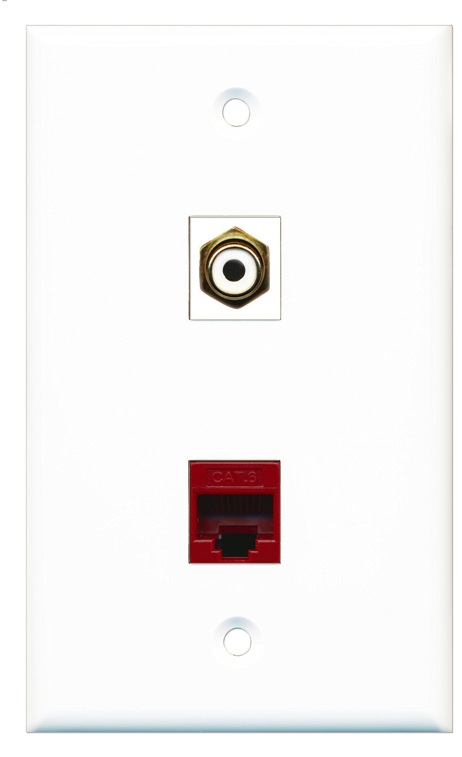 RiteAV - 1 Port RCA White 1 Port Cat6 Ethernet Red Wall Plate - Bracket Included