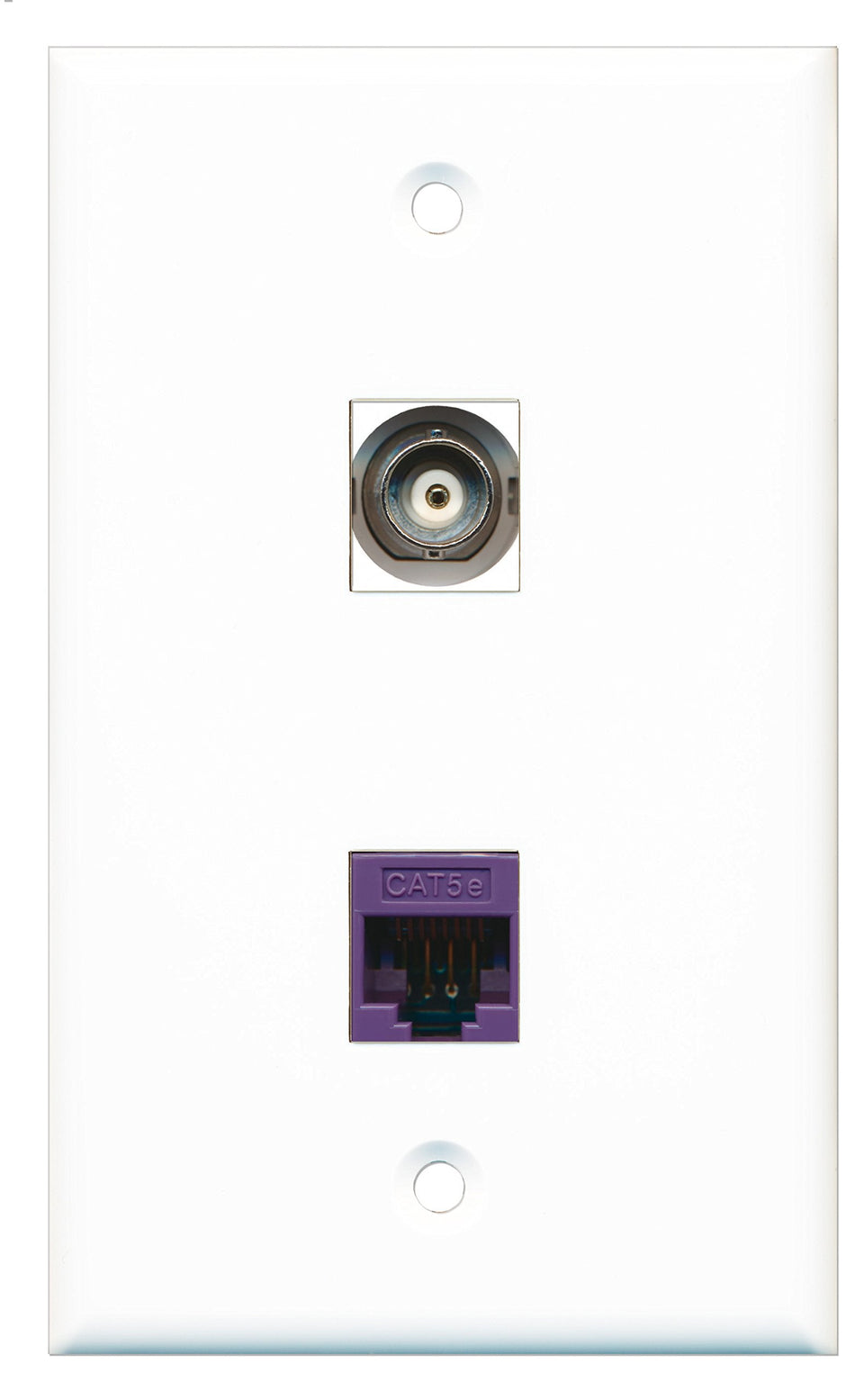 RiteAV - 1 Port BNC - 1 Port Cat5e Ethernet Purple Wall Plate White - Bracket Included