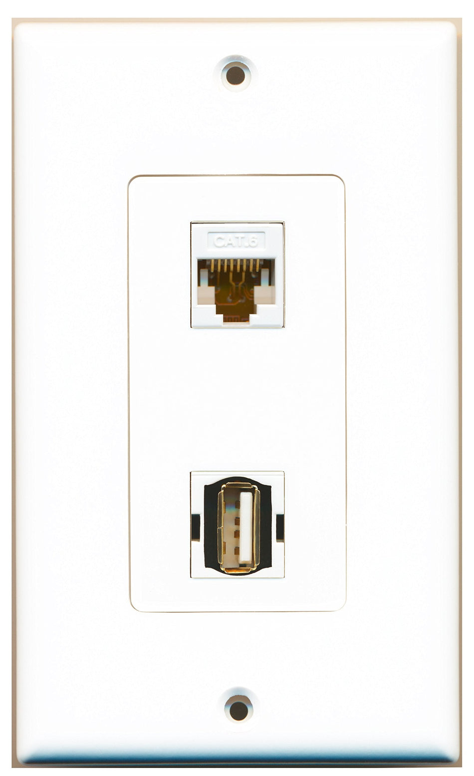 RiteAV 1 Port USB A-A 1 Port Cat6 White Type Wall Plate OVERSIZED
