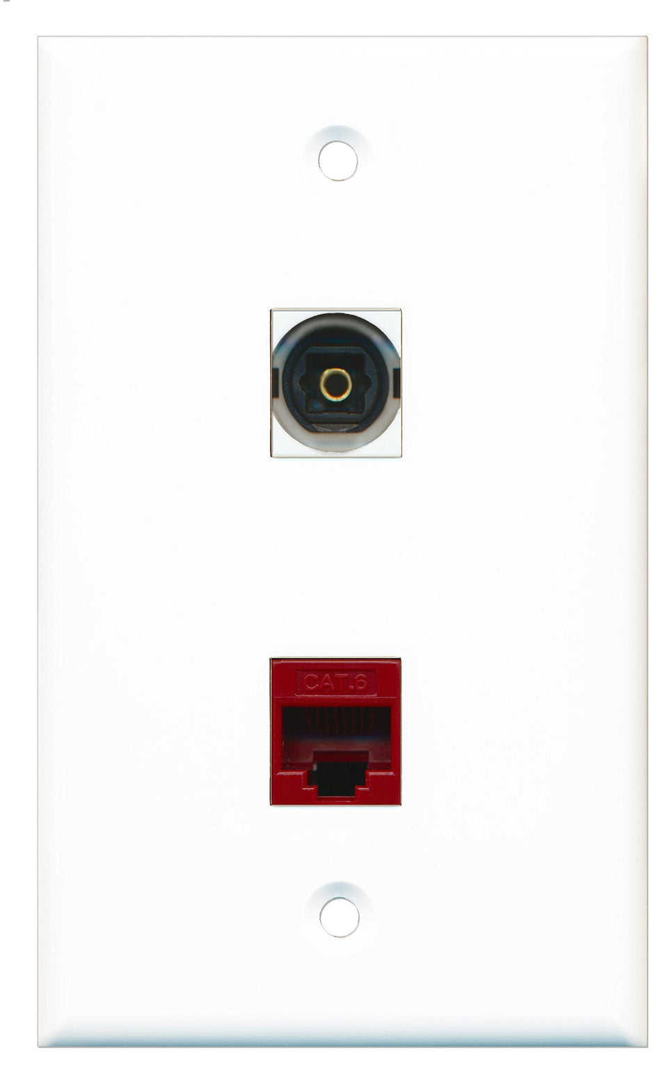 RiteAV - 1 Port Toslink 1 Port Cat6 Ethernet Red Wall Plate - Bracket Included