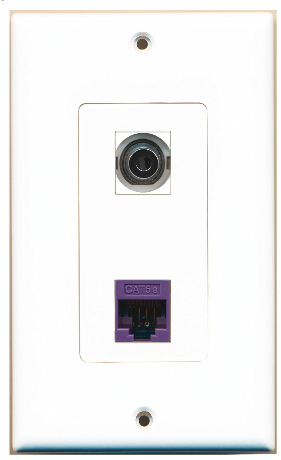 RiteAV 1 Port 3.5mm 1 Port Cat5e Ethernet Purple Wall Plate Oversized White