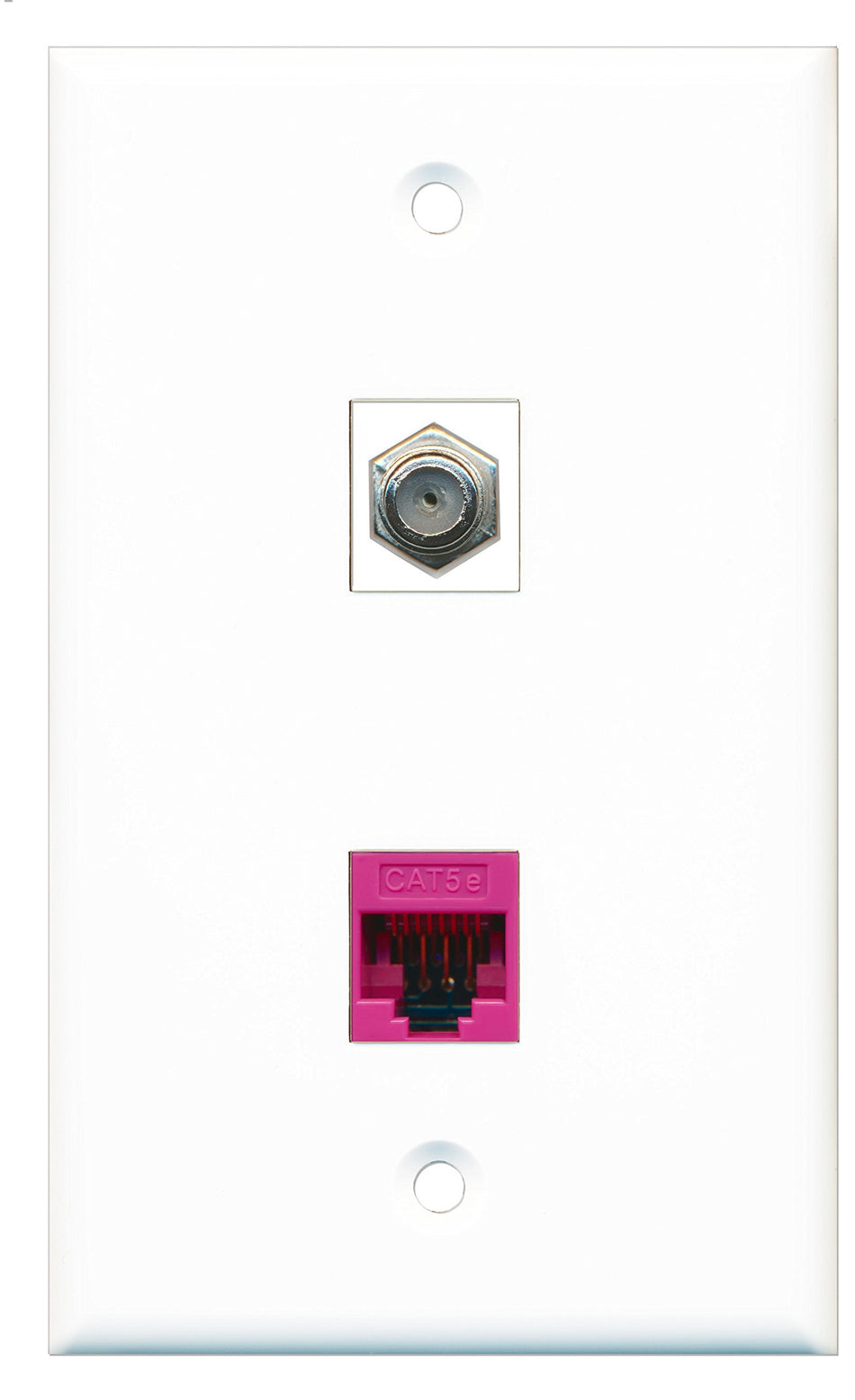 RiteAV - 1 Port Coax Cable TV- F-Type 1 Port Cat5e Ethernet Pink Wall Plate - Bracket Included
