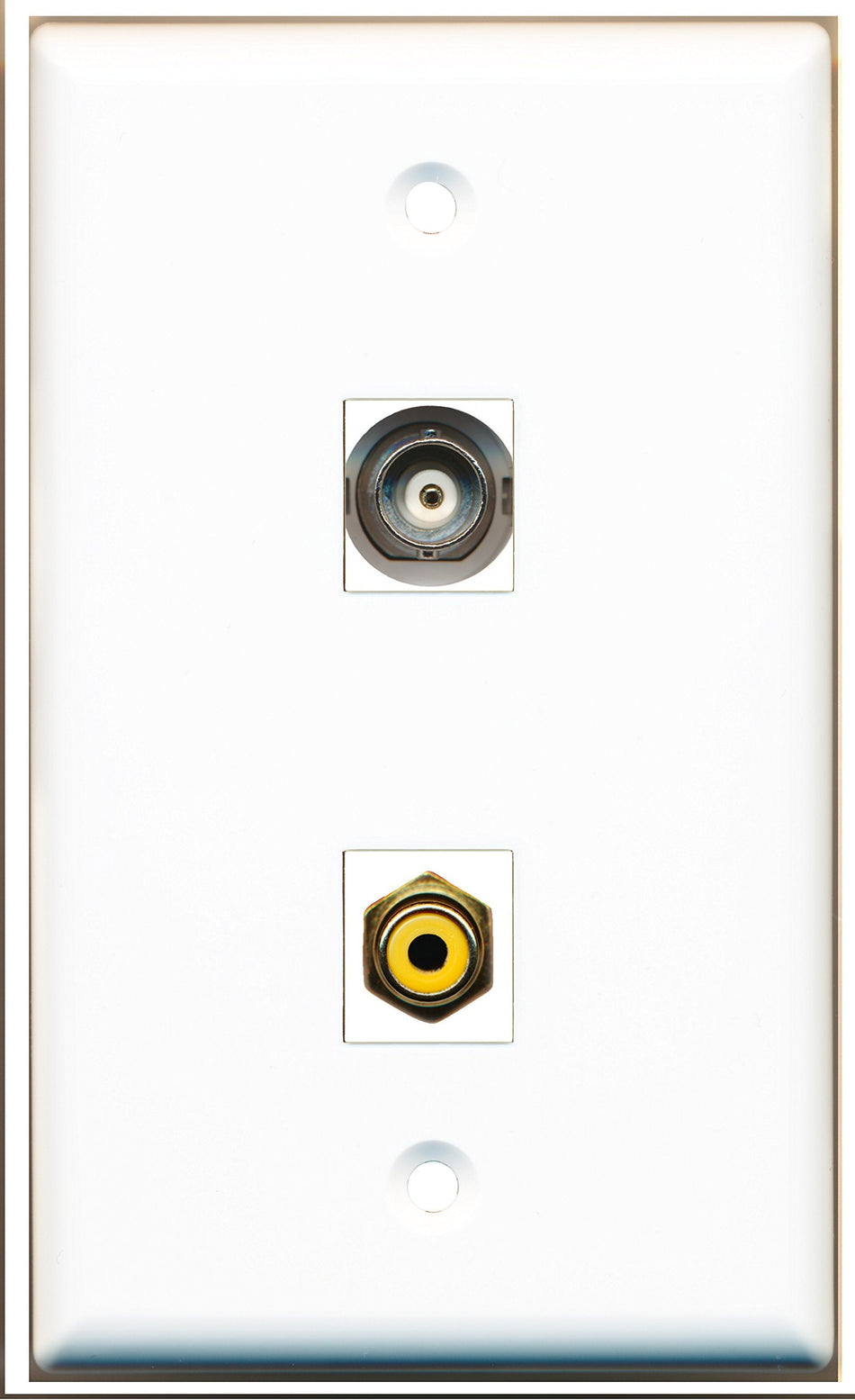 RiteAV - 1 Port RCA Yellow - 1 Port BNC Wall Plate White - Bracket Included