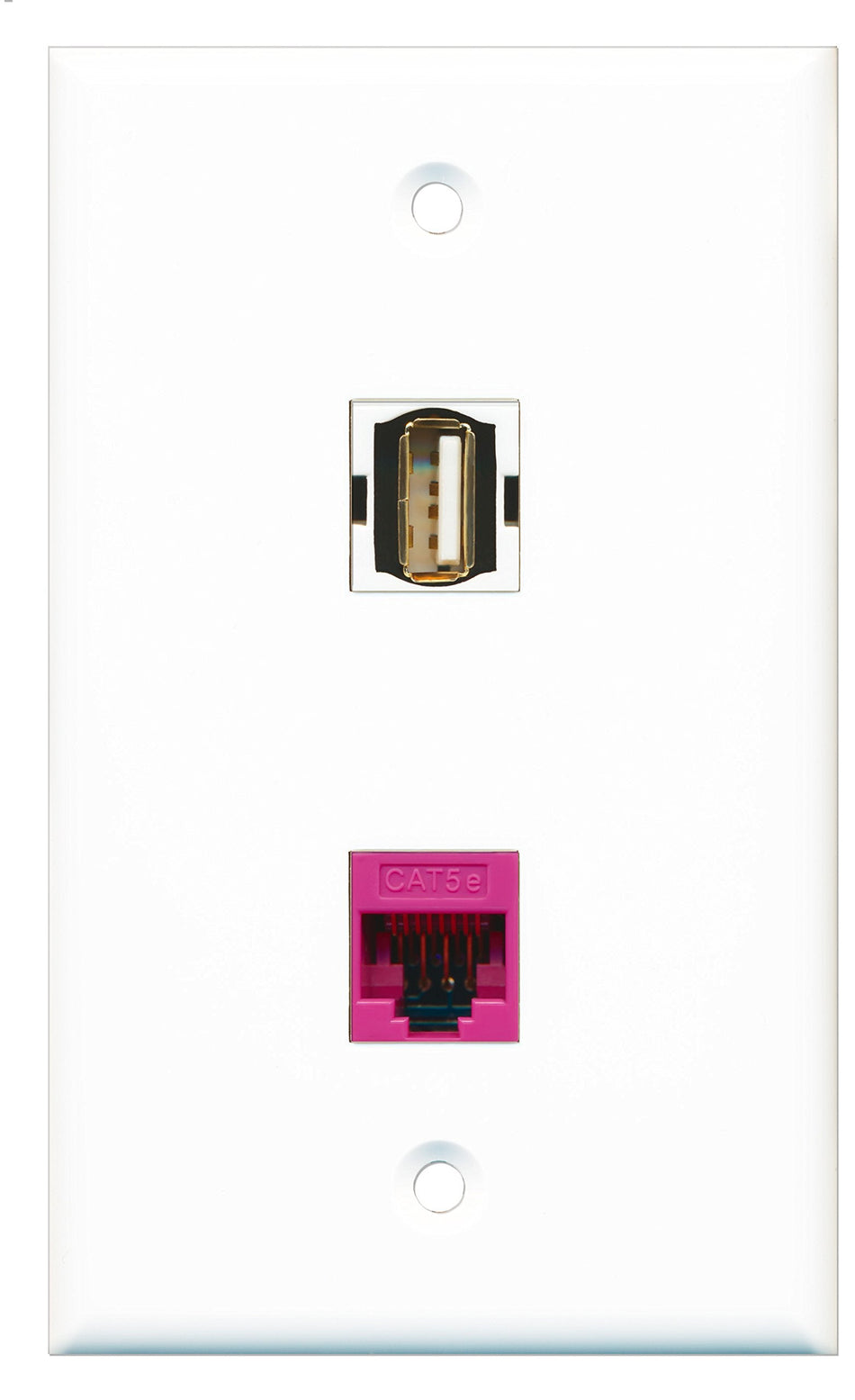 RiteAV - 1 Port USB A-A 1 Port Cat5e Ethernet Pink Wall Plate - Bracket Included