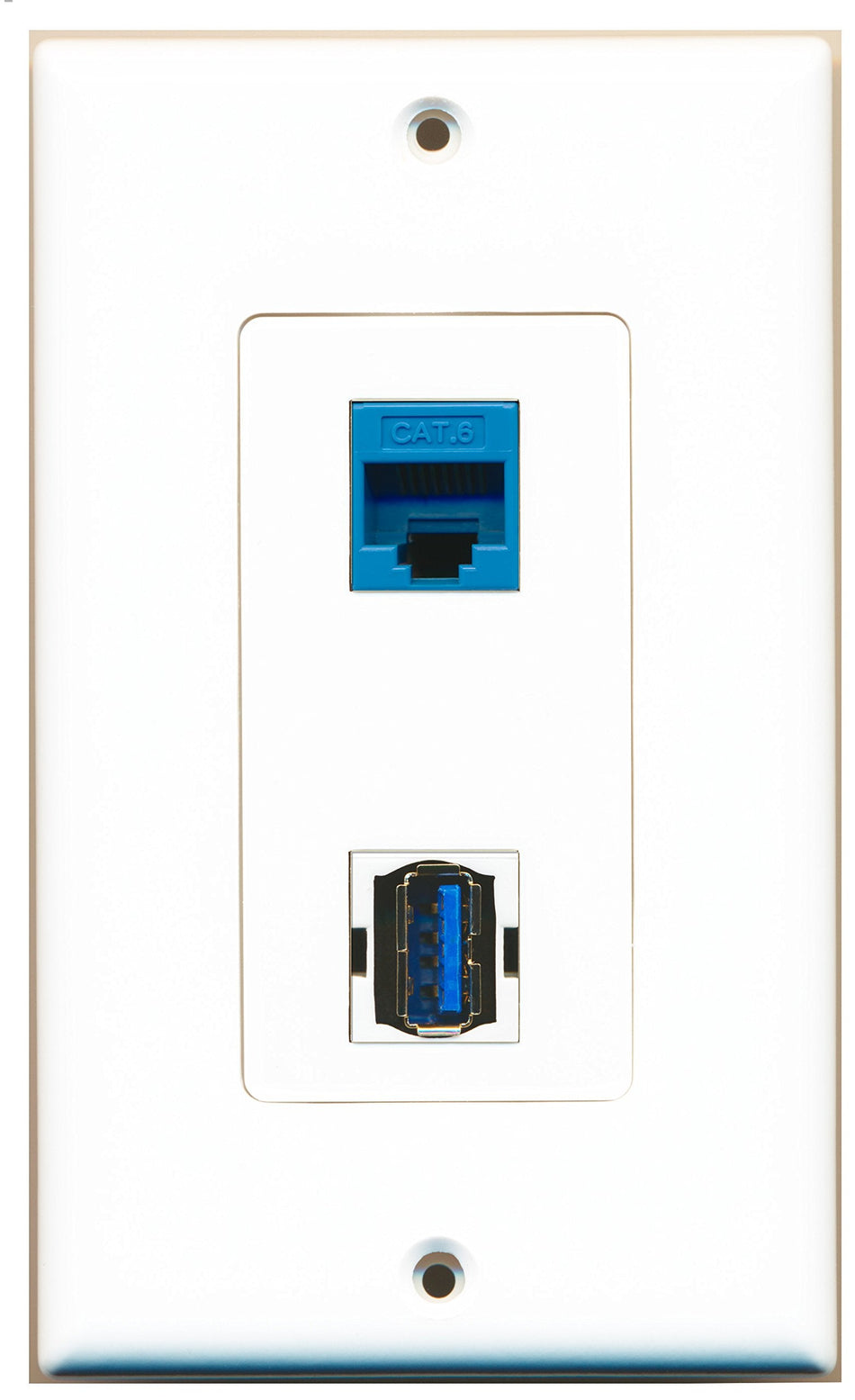 RiteAV 1 Port Cat6 Ethernet Blue 1 Port USB 3 A-A Wall Plate OVERSIZED