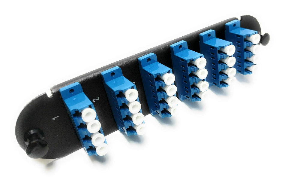 RiteAV - CCH LC/LC (6 Port Quad w/24 Fiber Connectors) Adapter Panel (Non-LGX) Blue/Black (9/125) for Yellow OS2 Singlemode