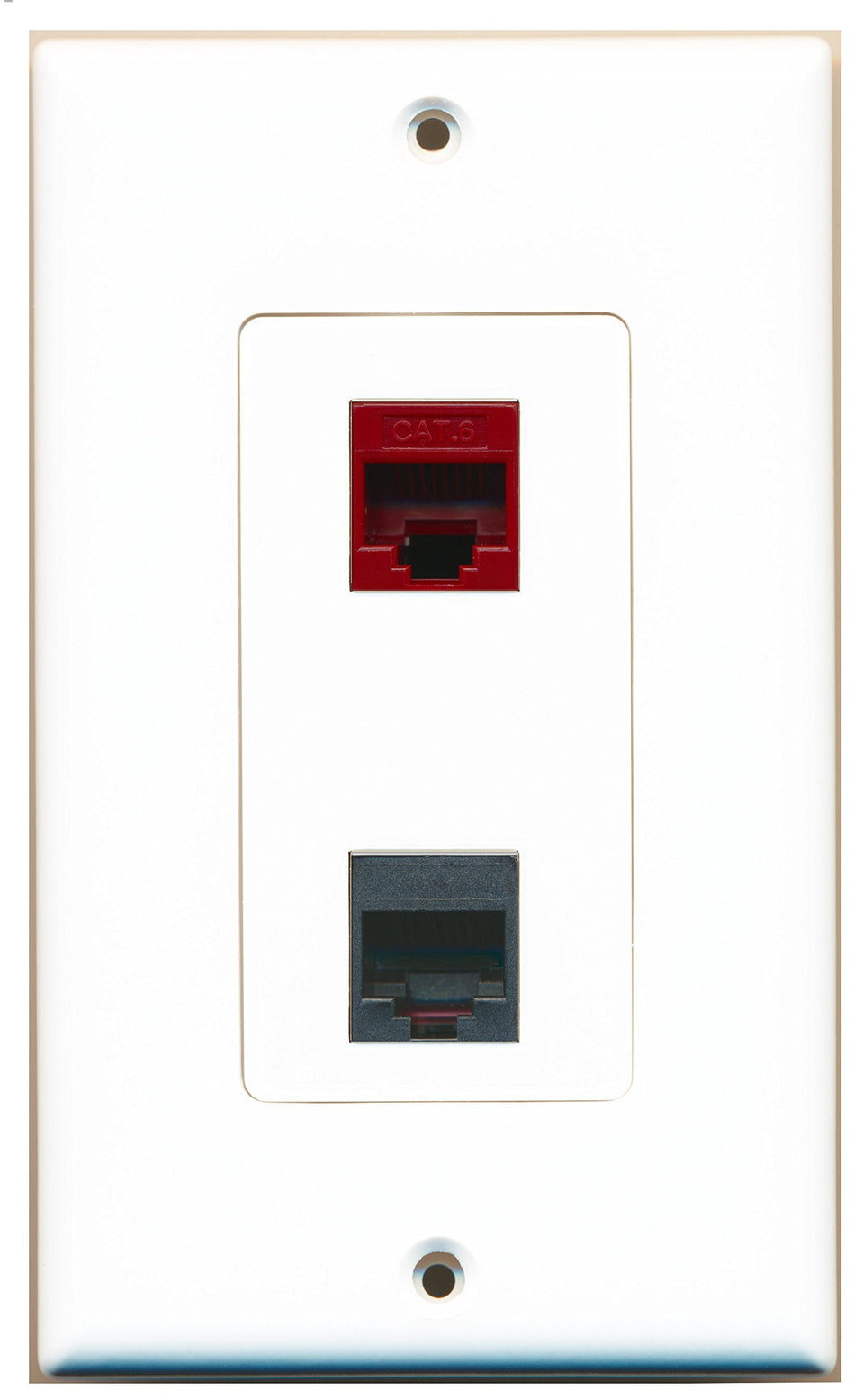 RiteAV - 1 Port Phone Black 1 Port Cat6 Ethernet Red Decorative Wall Plate - Bracket Included