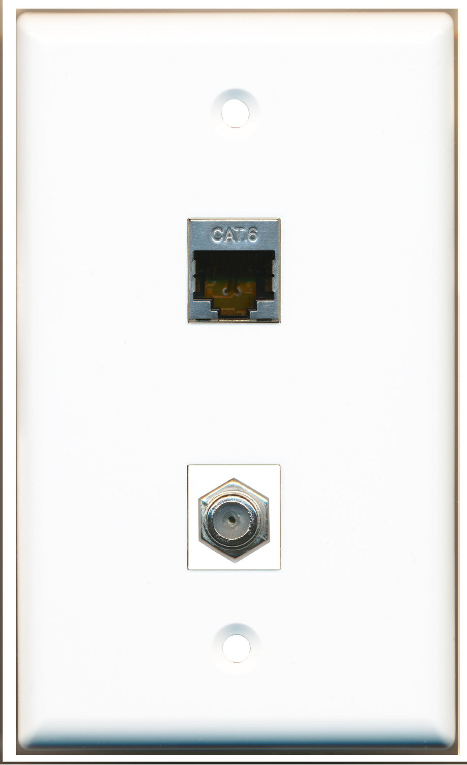 RiteAV - 1 Port Coax 1 Port Shielded Cat6 Wall Plate - Bracket Included