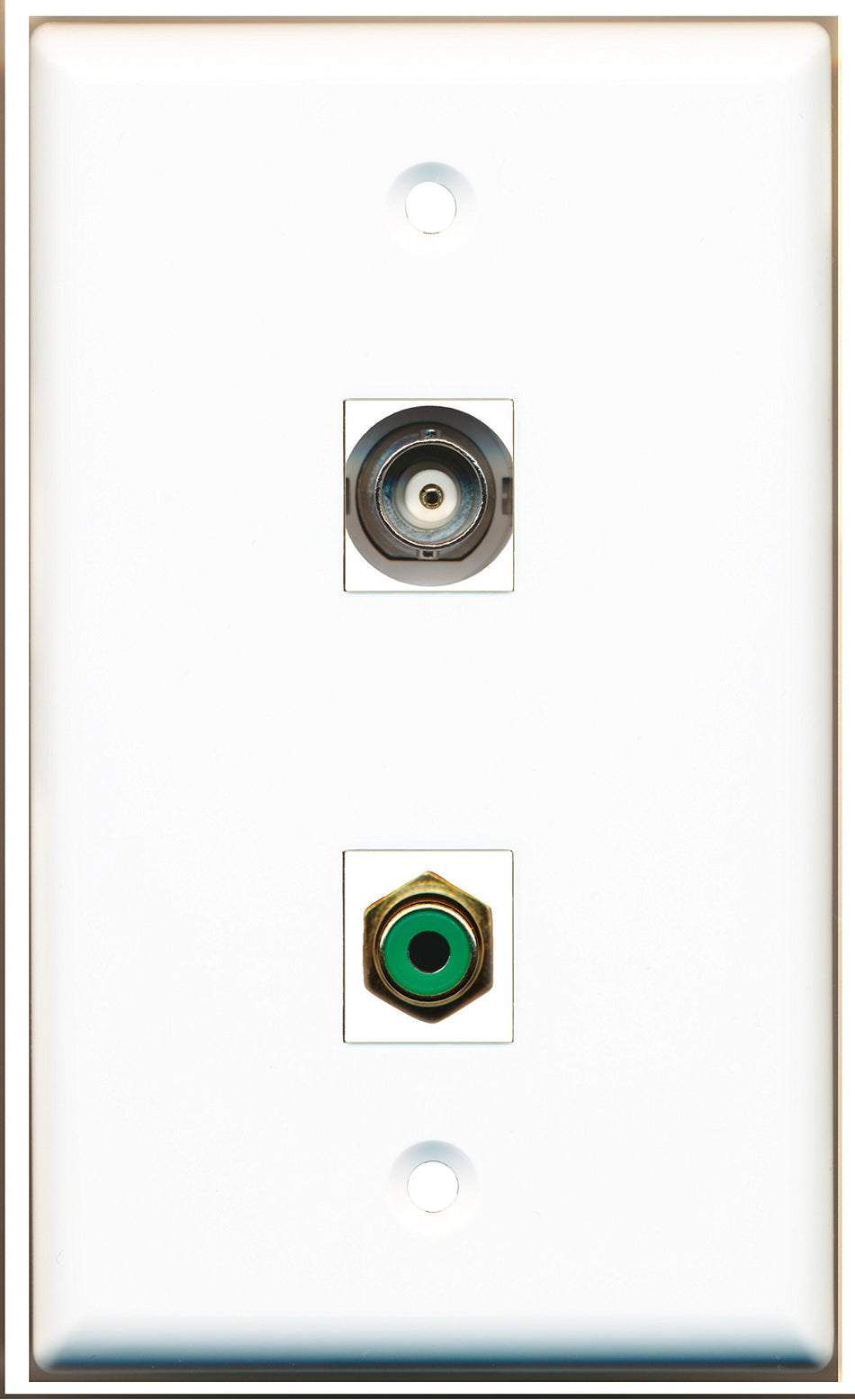 RiteAV - 1 Port RCA Green 1 Port BNC Wall Plate White - Bracket Included