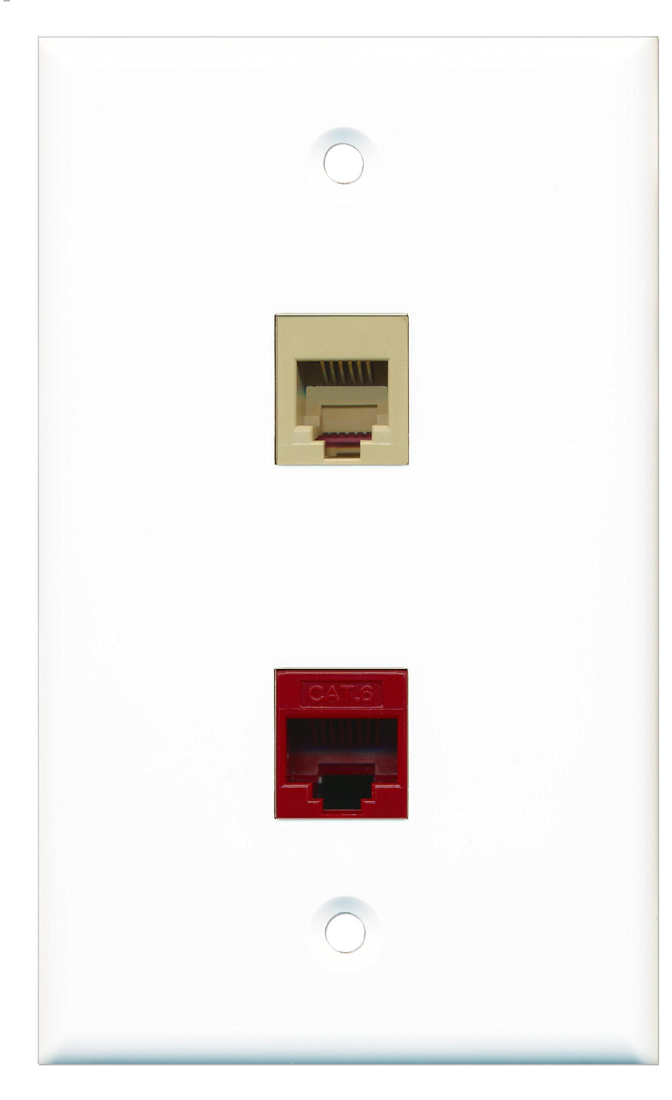 RiteAV - 1 Port Phone Beige 1 Port Cat6 Ethernet Red Wall Plate - Bracket Included