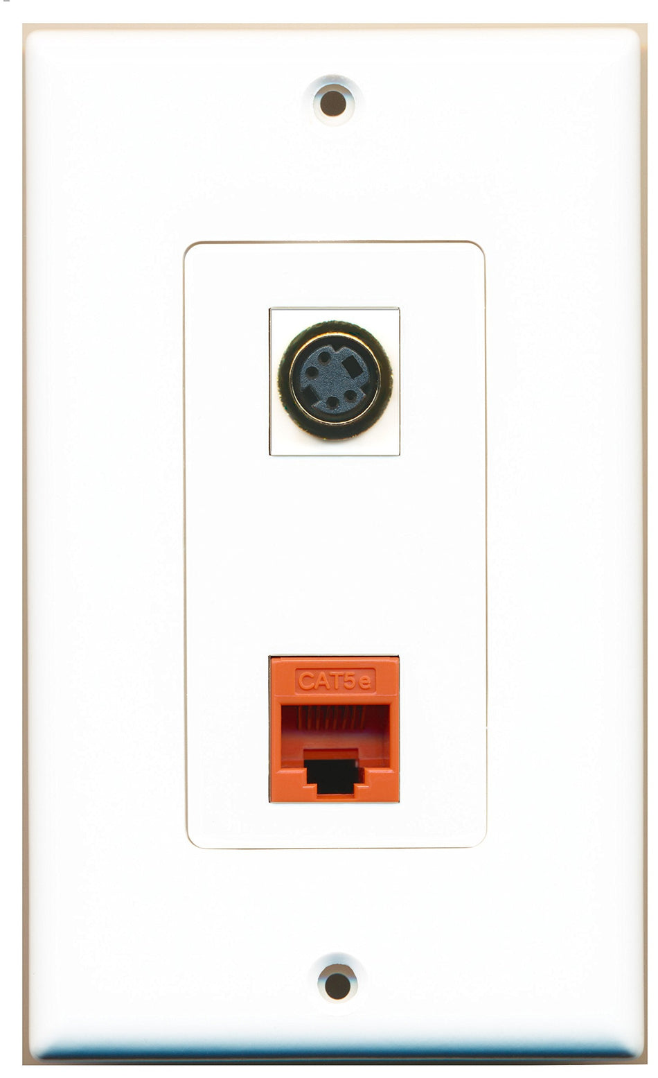 RiteAV 1 Port S-Video 1 Port Cat5e Ethernet Orange Wall Plate OVERSIZED White