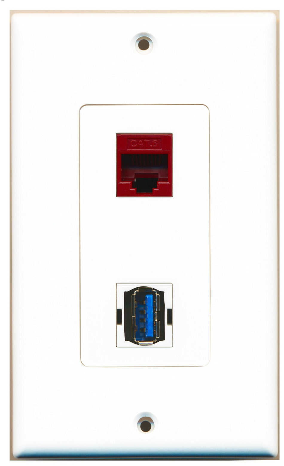 RiteAV 1 Port Cat6 Ethernet Red 1 Port USB 3 A-A Wall Plate OVERSIZED