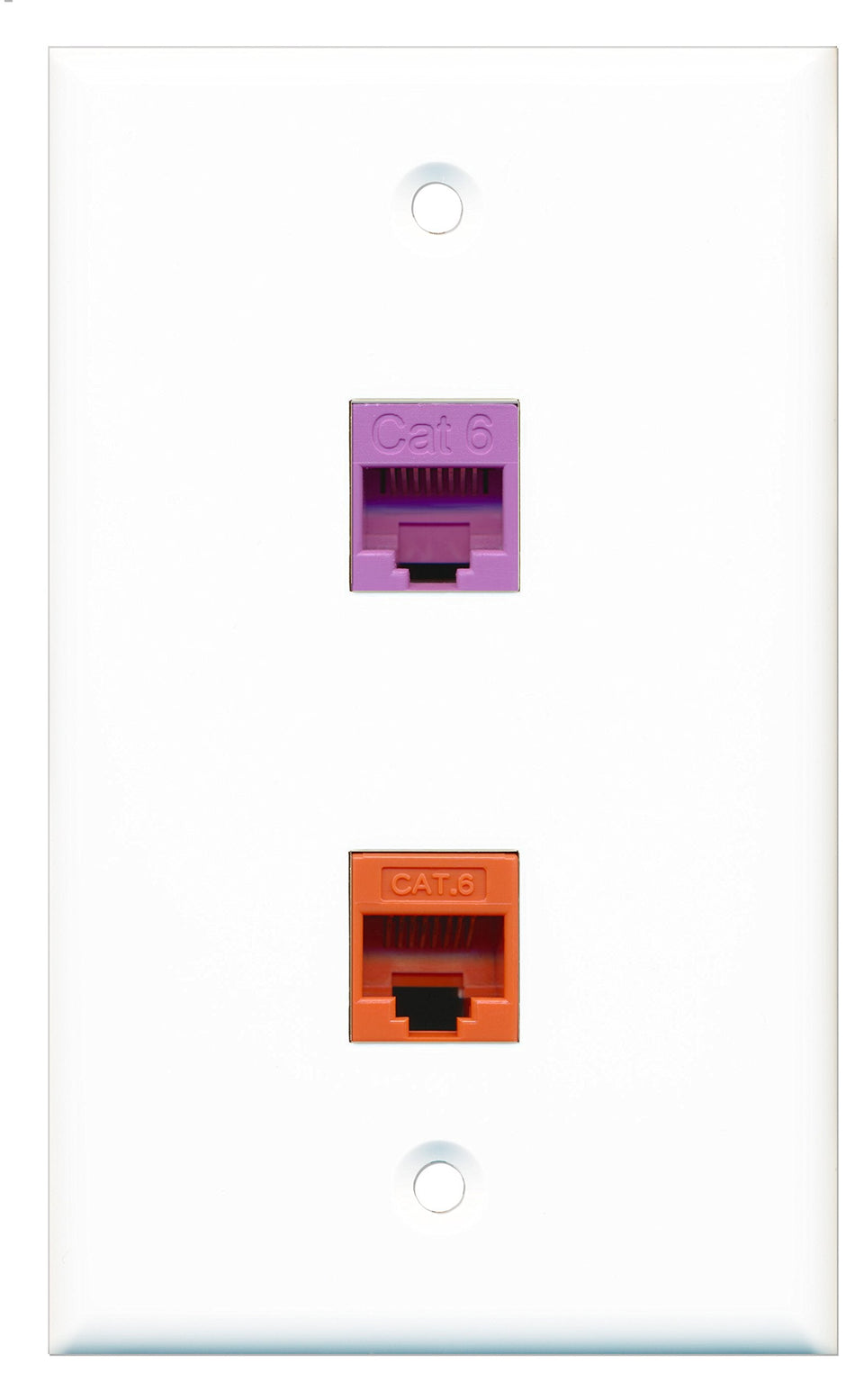 RiteAV - 1 Port Cat6 Ethernet Orange 1 Port Cat6 Ethernet Purple Wall Plate - Bracket Included