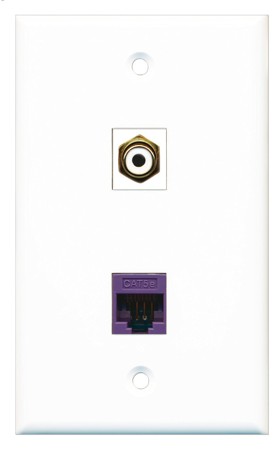 RiteAV - 1 Port RCA White - 1 Port Cat5e Ethernet Purple Wall Plate White - Bracket Included