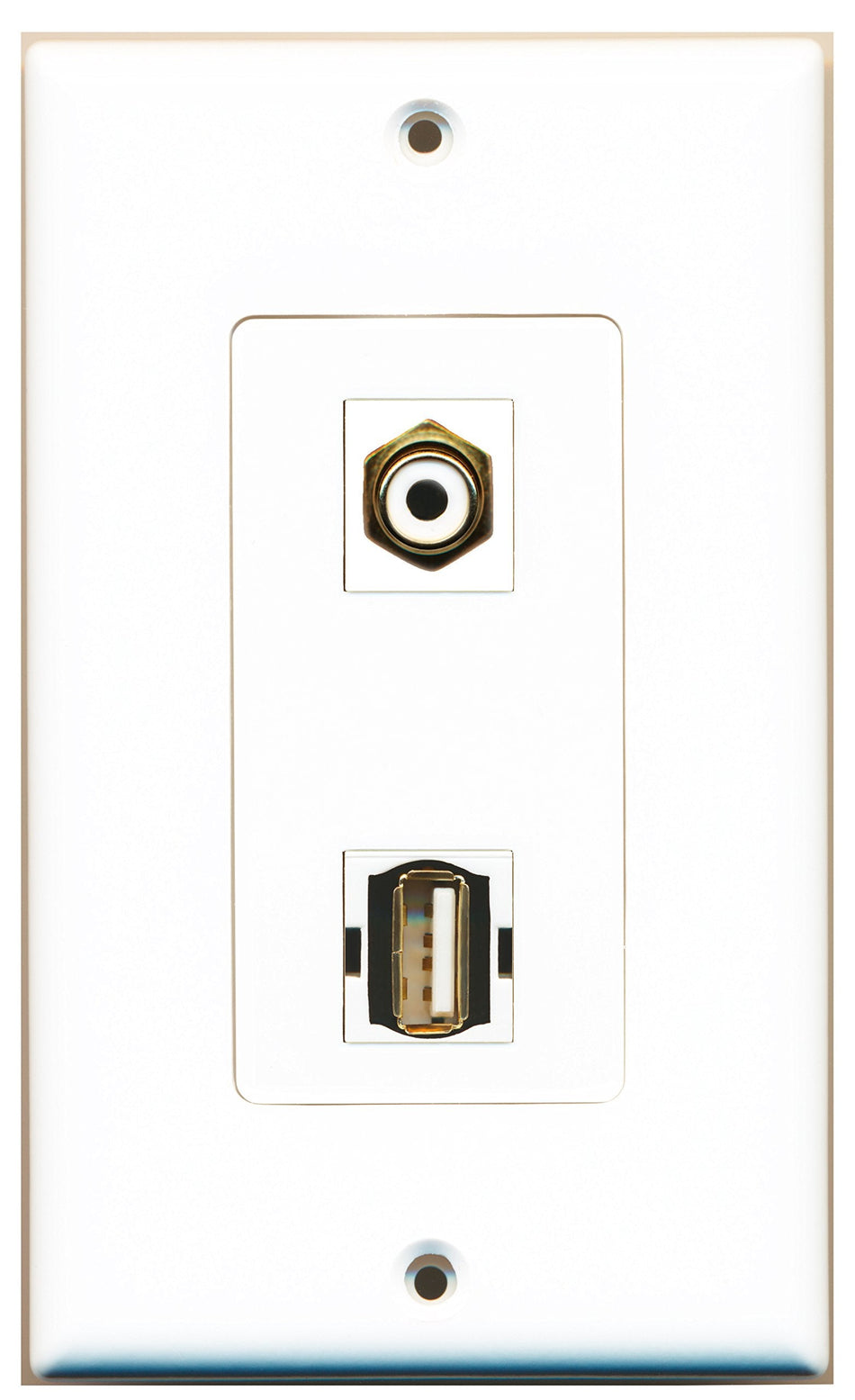 RiteAV 1 Port RCA White 1 Port USB A-A Type Wall Plate OVERSIZED