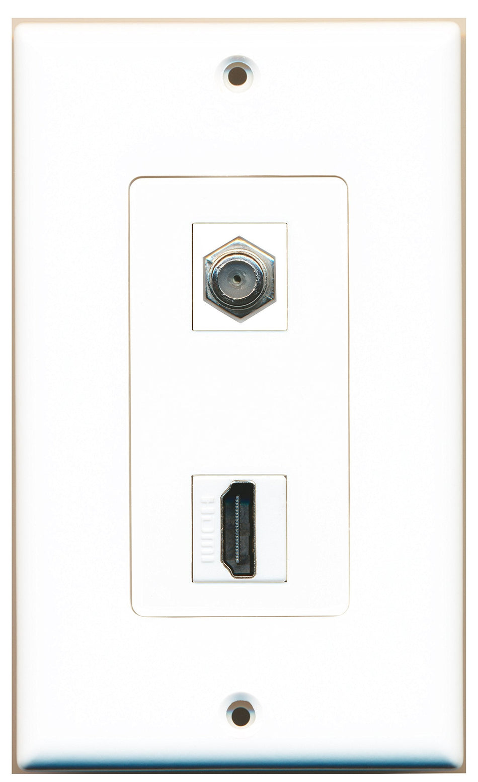 RiteAV 1 Port HDMI 1 Port Coax Port Cable TV F Type Wall Plate OVERSIZED White