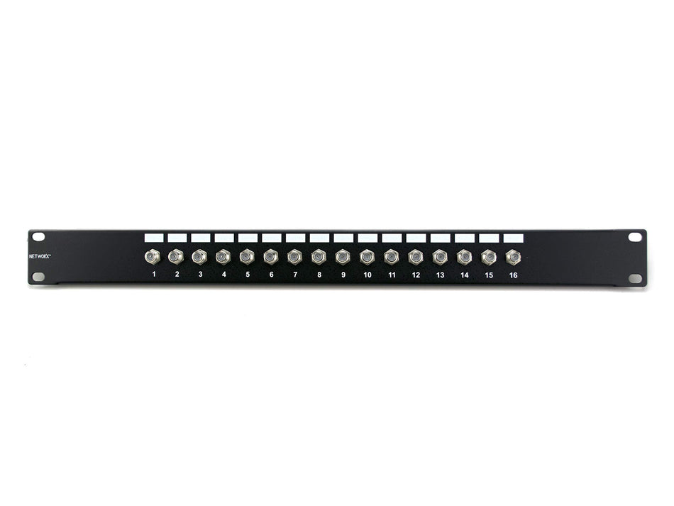 RiteAV - 16 Port Fully Loaded F-Type Coaxial Patch Panel - 1U