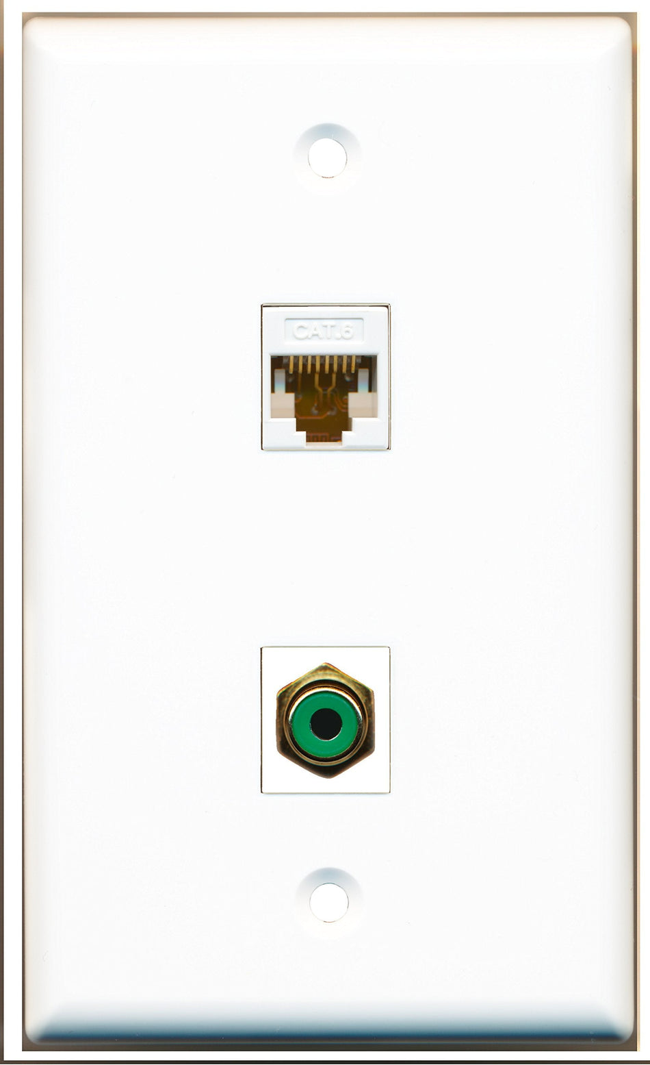 RiteAV - 1 Port RCA Green 1 Port Cat6 White Wall Plate White - Bracket Included