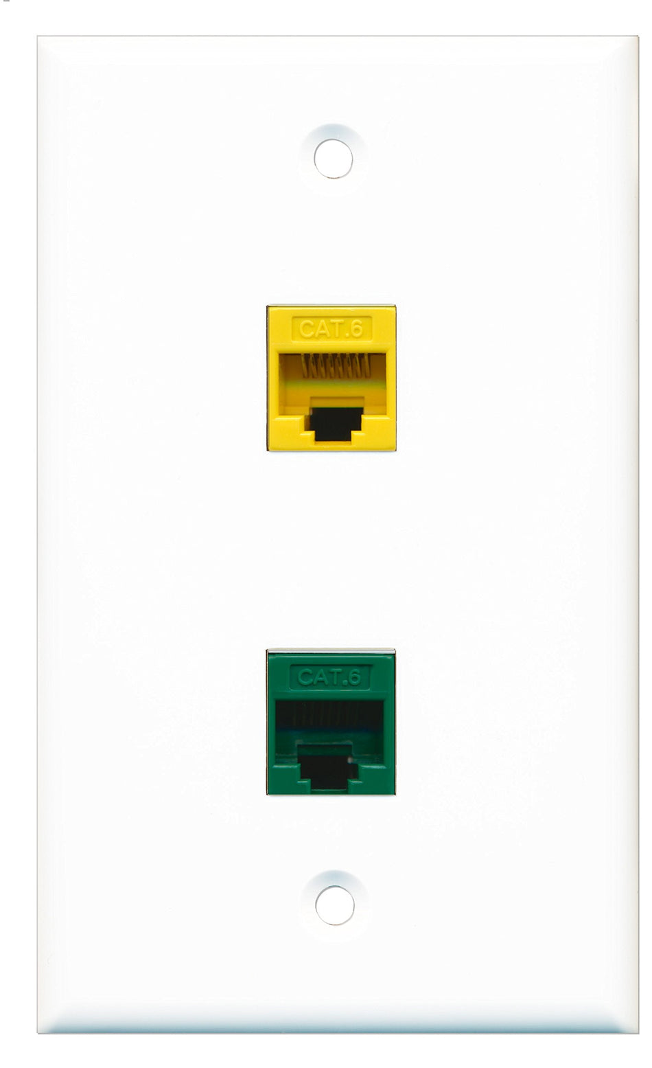 RiteAV - 1 Port Cat6 Ethernet Yellow 1 Port Cat6 Ethernet Green Wall Plate - Bracket Included