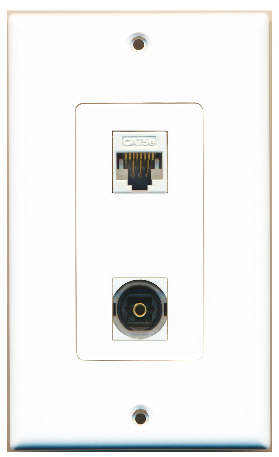 RiteAV 1 Port Toslink 1 Port Cat5e White Type Wall Plate OVERSIZED