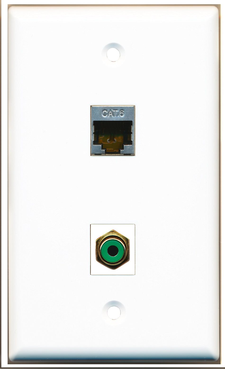 RiteAV - 1 Port RCA Green 1 Port Shielded Cat6 Wall Plate White - Bracket Included