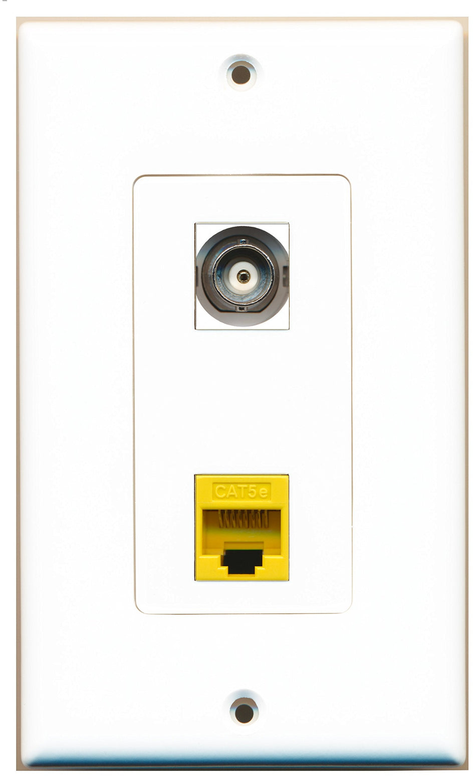 RiteAV 1 Port BNC 1 Port Cat5e Ethernet Yellow Wall Plate OVERSIZED White