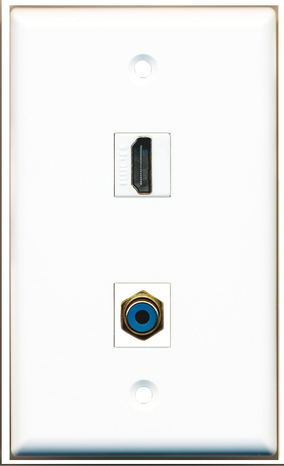RiteAV - 1 Port HDMI 1 Port RCA Blue Wall Plate White - Bracket Included