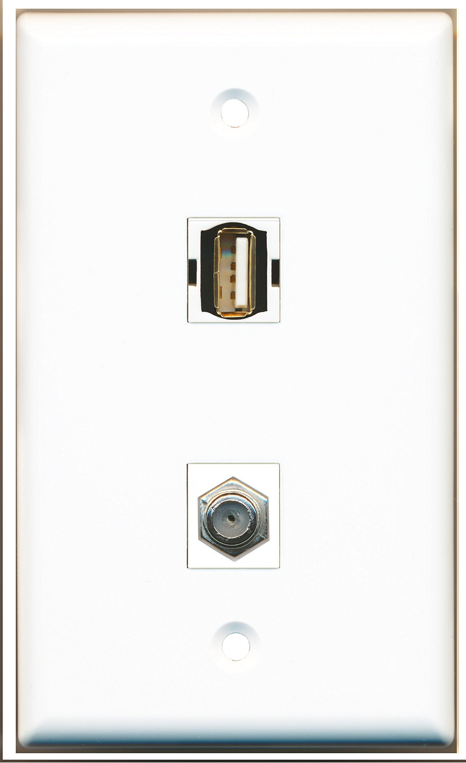 RiteAV - 1 x USB A-A and 1 x Coax Cable TV F Type Port Wall Plate White - Bracket Included