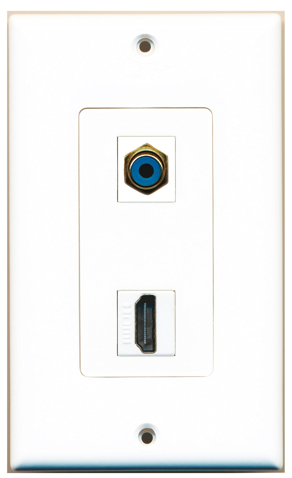 RiteAV 1 Port HDMI 1 Port RCA Blue Wall Plate OVERSIZED White