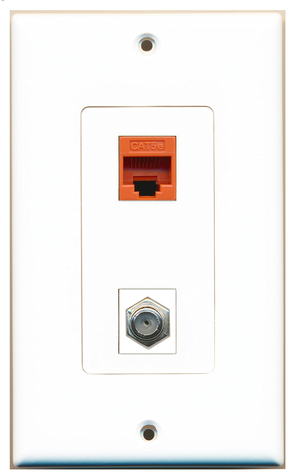 RiteAV 1 Port Coax 1 Port Cat5e Orange Type Wall Plate OVERSIZED