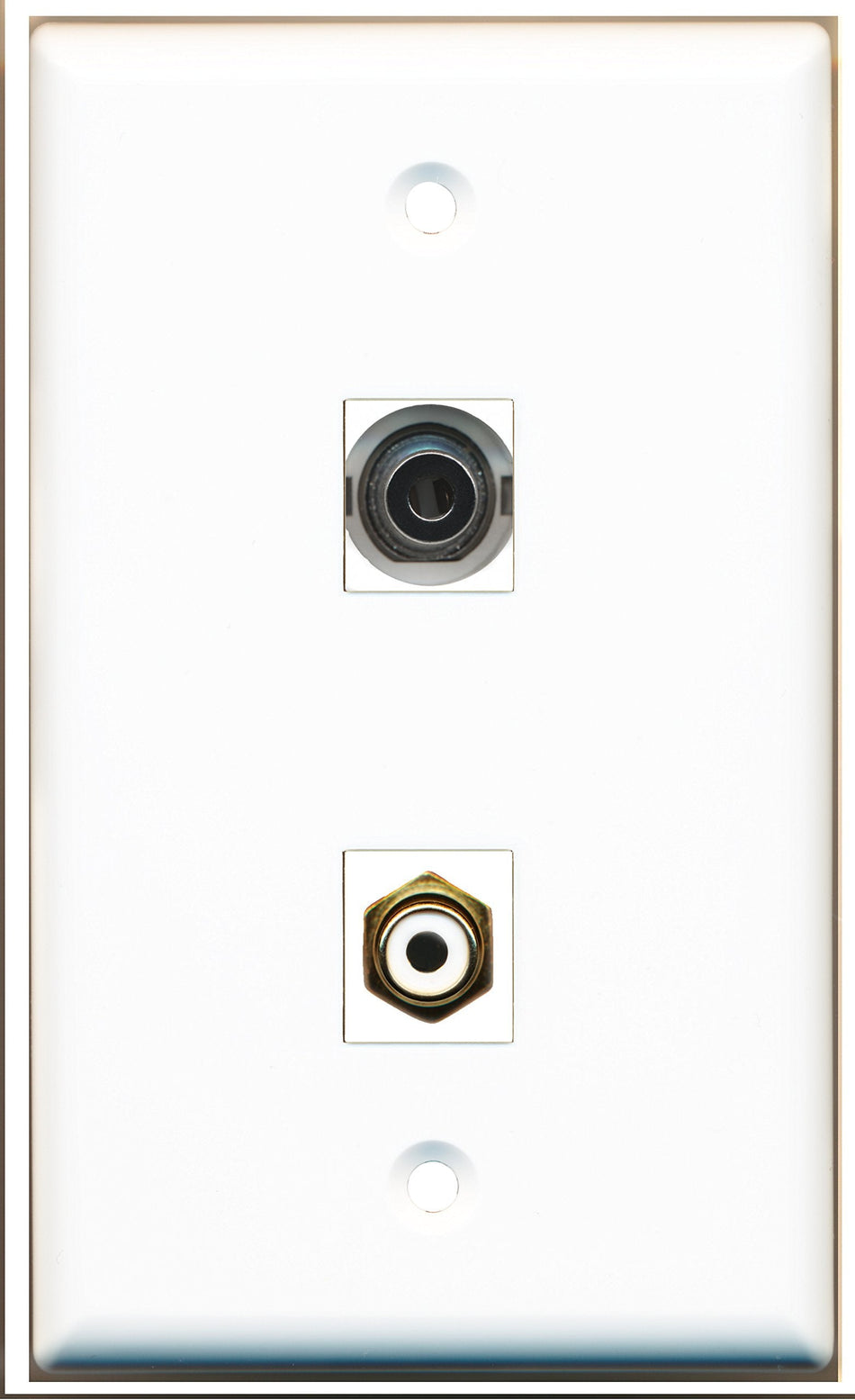 RiteAV - 1 Port RCA White 1 Port 3.5mm Wall Plate White - Bracket Included