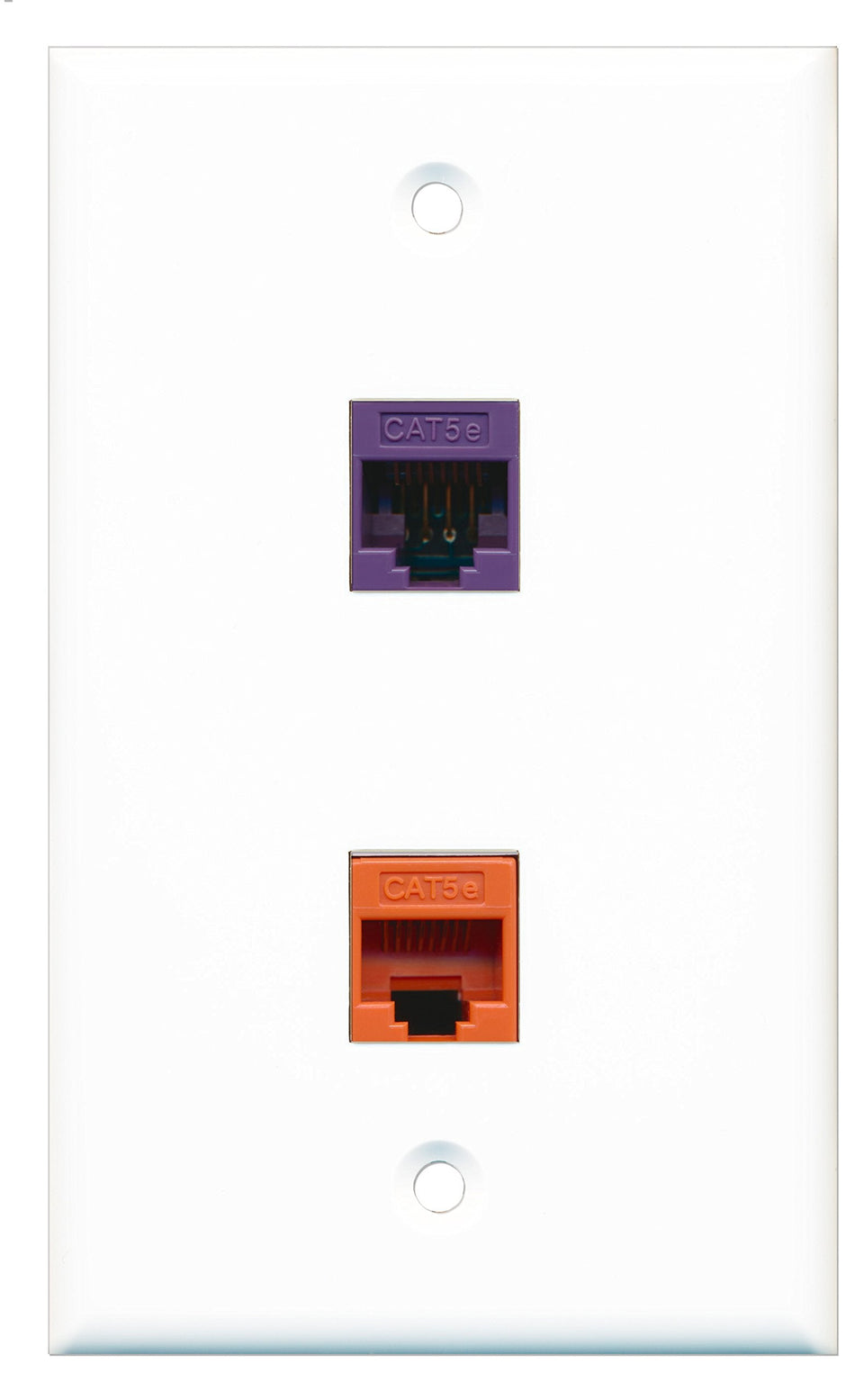 RiteAV - 1 Port Cat5e Ethernet Orange - 1 Port Cat5e Ethernet Purple Wall Plate White - Bracket Included