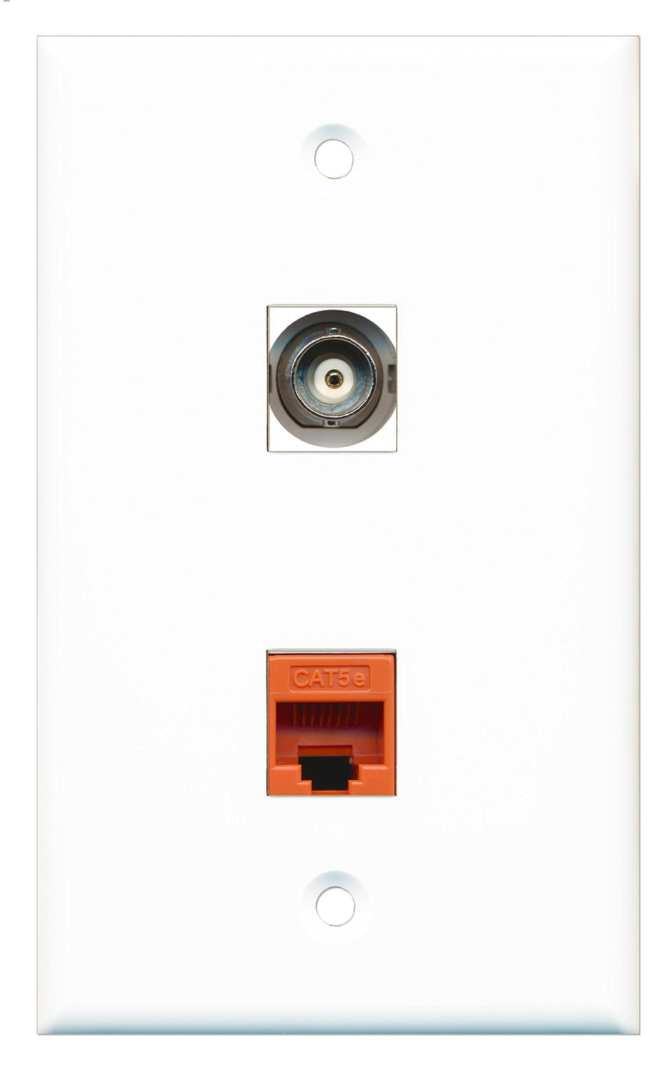 RiteAV - 1 Port BNC - 1 Port Cat5e Ethernet Orange Wall Plate White - Bracket Included