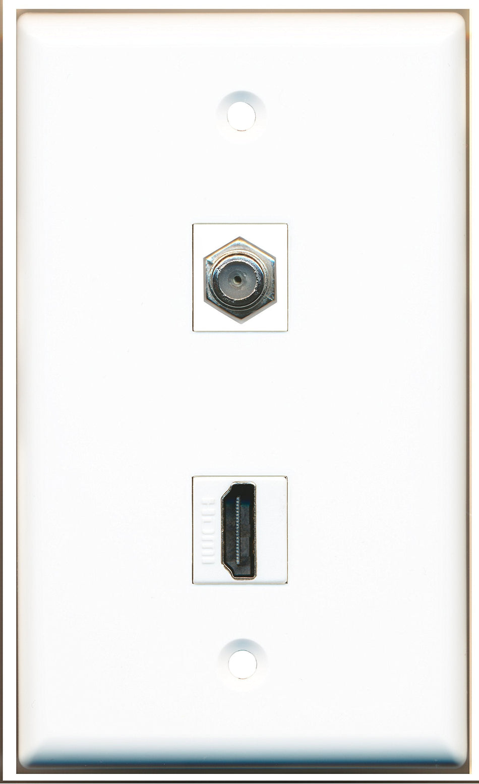 RiteAV - 1 Port HDMI - 1 Port Coax Port Cable TV F Type Wall Plate White - Bracket Included