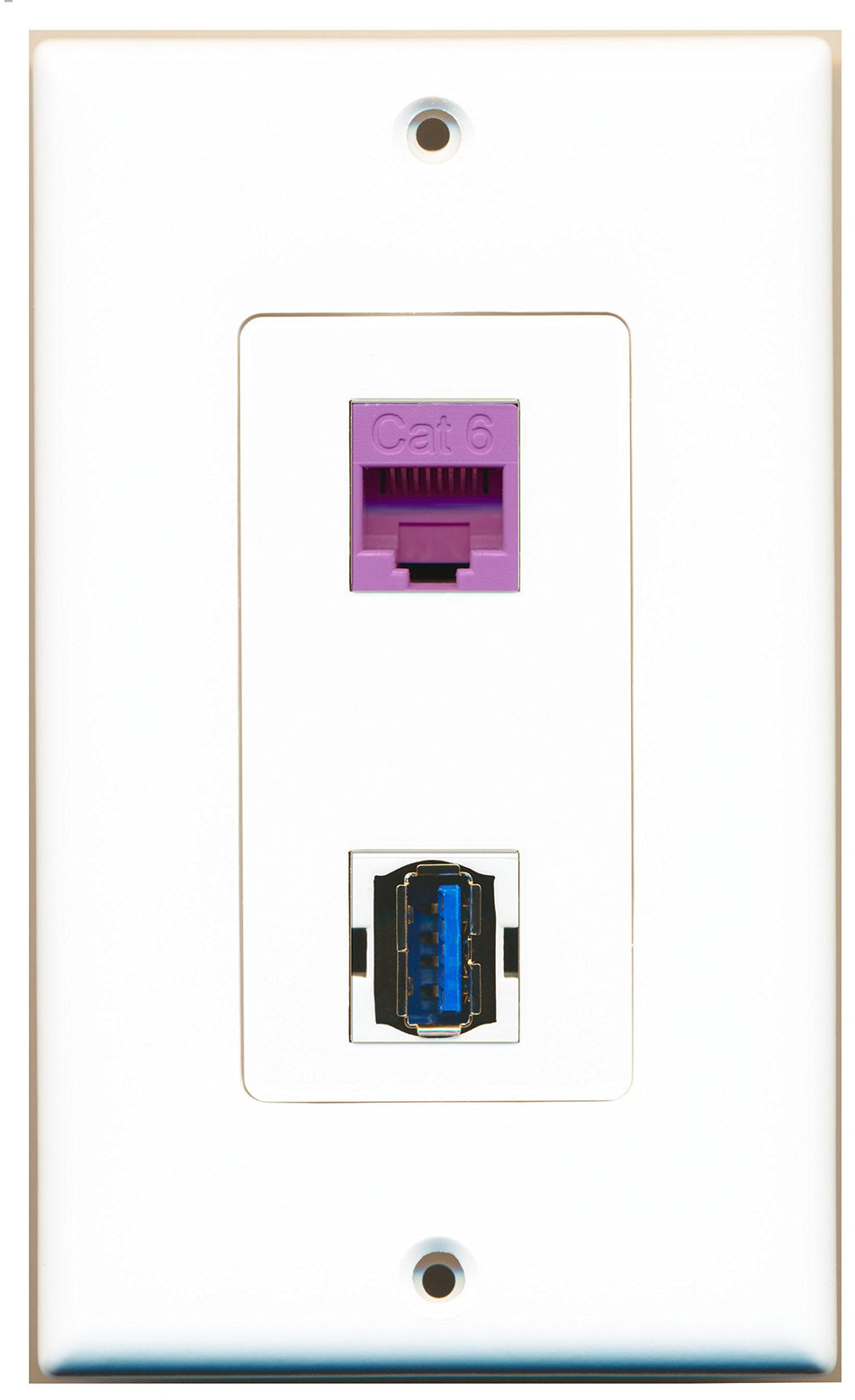 RiteAV 1 Port Cat6 Ethernet Purple 1 Port USB 3 A-A Wall Plate OVERSIZED