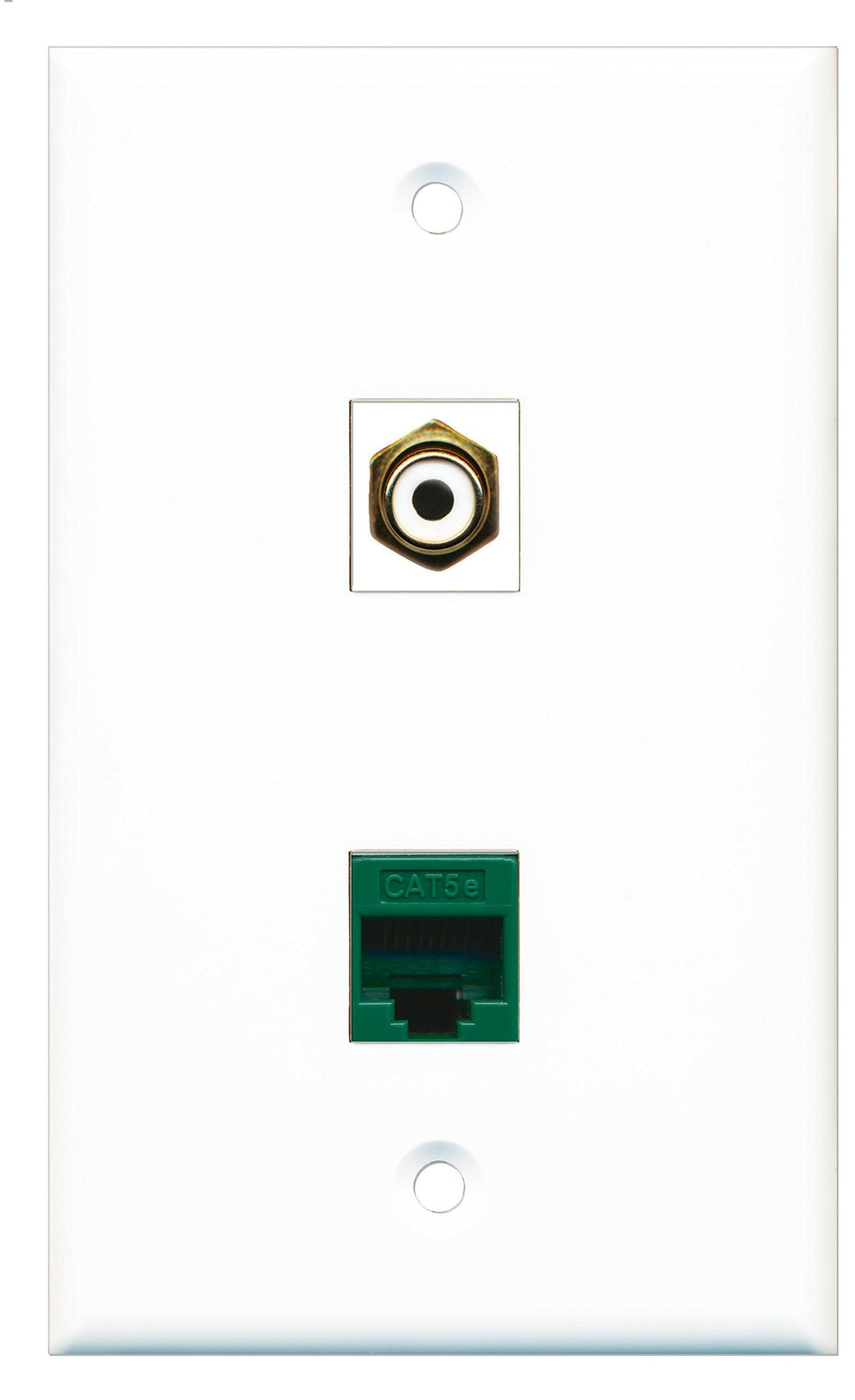 RiteAV - 1 Port RCA White 1 Port Cat5e Ethernet Green Wall Plate - Bracket Included