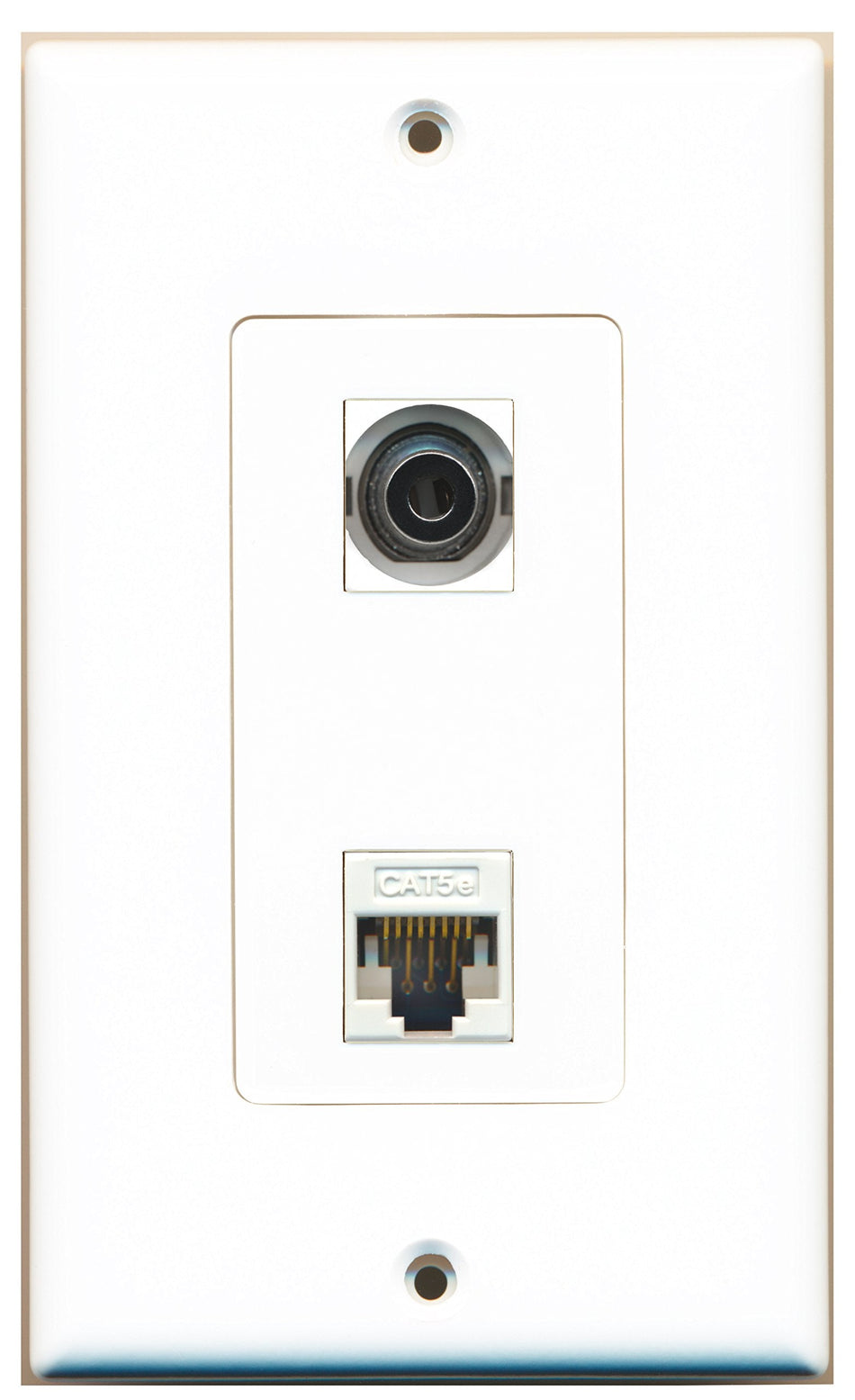 RiteAV 1 Port 3.5mm 1 Port Cat5e Ethernet White Wall Plate OVERSIZED White