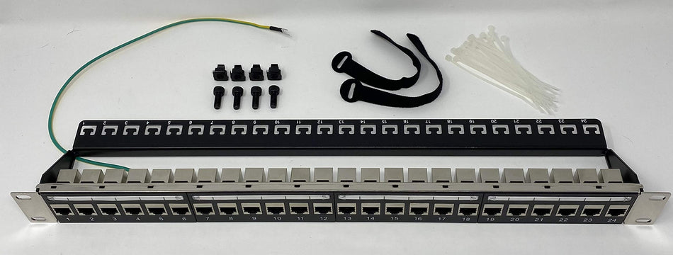 Ultra Spec Cables - Premium 1U 24 Port Cat6 Mini Shielded Patch Panel Pro RJ45 110 Network No Rust, Durable (RJ45 Straight) with Cable Management Bar