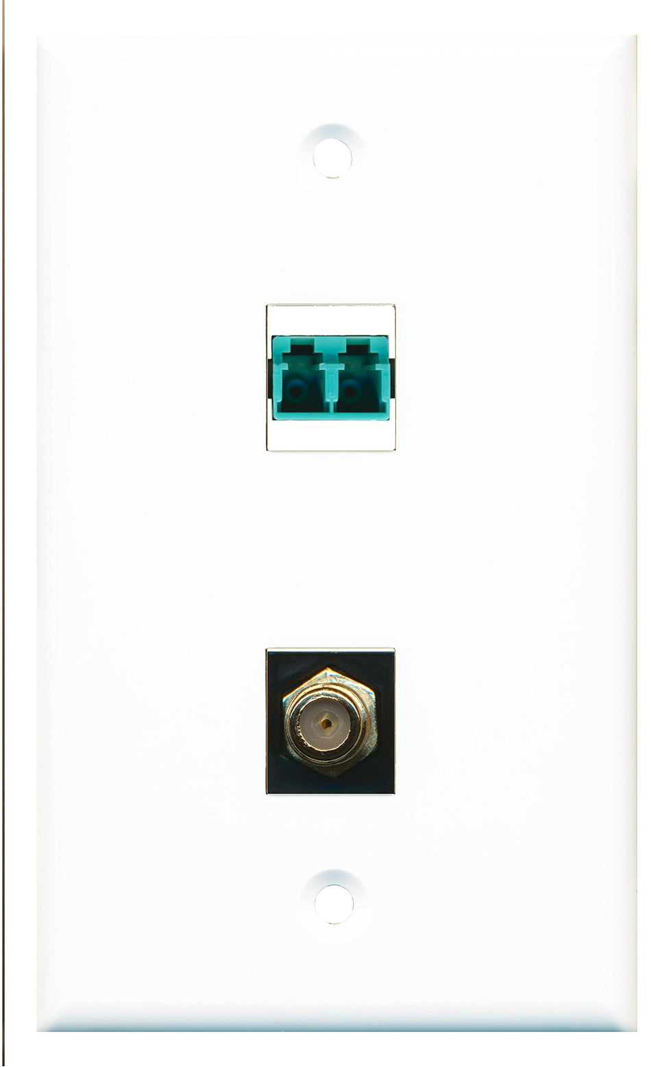 RiteAV - 1 Port LC Fiber 10GB Duplex 1 Port Coax Cable TV- F-Type Black Wall Plate - Bracket Included