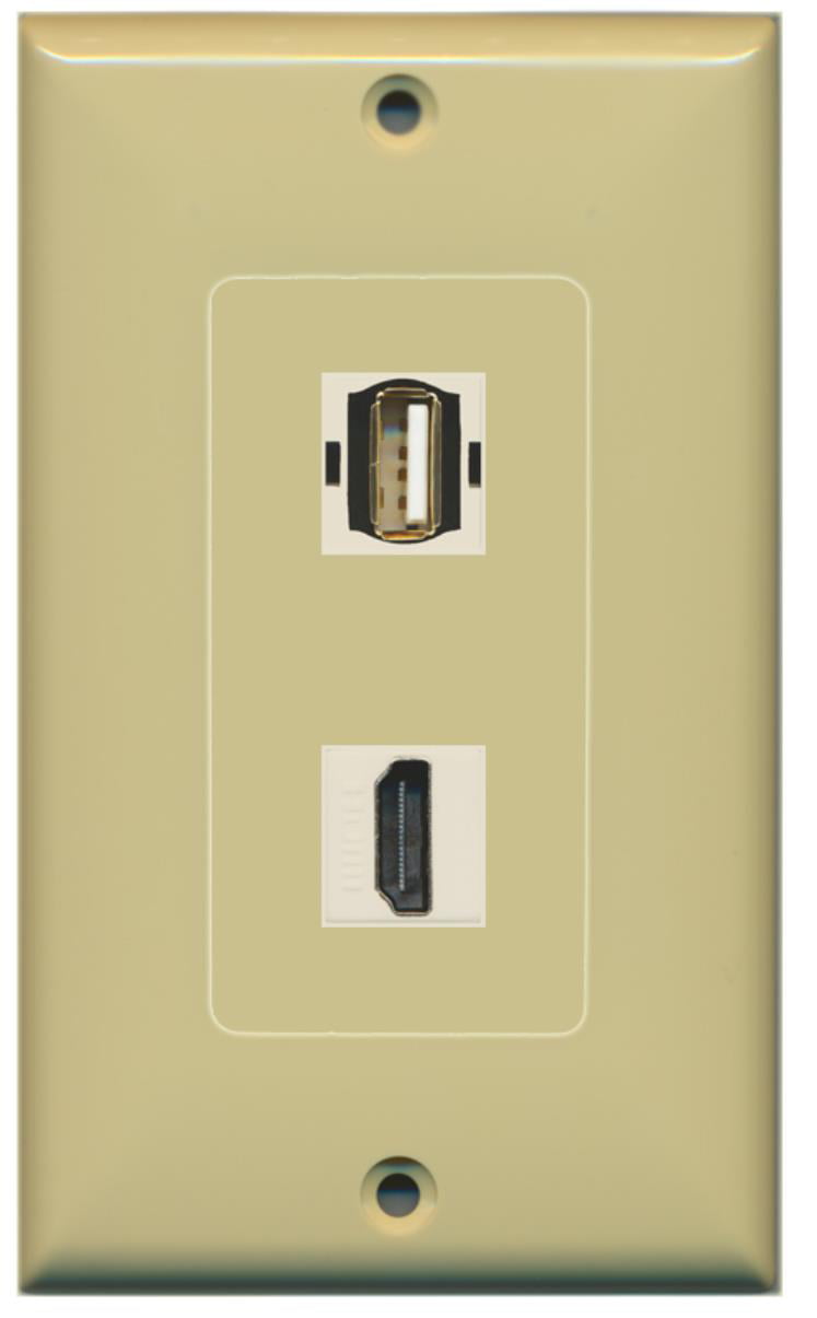 RiteAV - 1 USB A/A and 1 HDMI Port Decorative Wall Plate - Ivory - Bracket Included