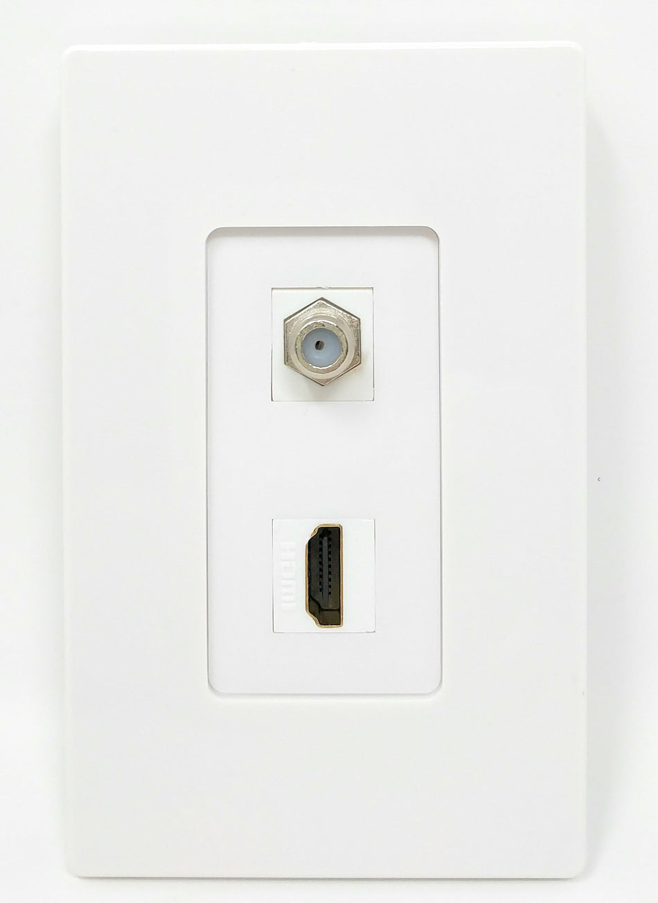 RiteAV - 1 x Cable TV Coax and 1 x HDMI Port Wall Plate Screwless Decorative Type - White