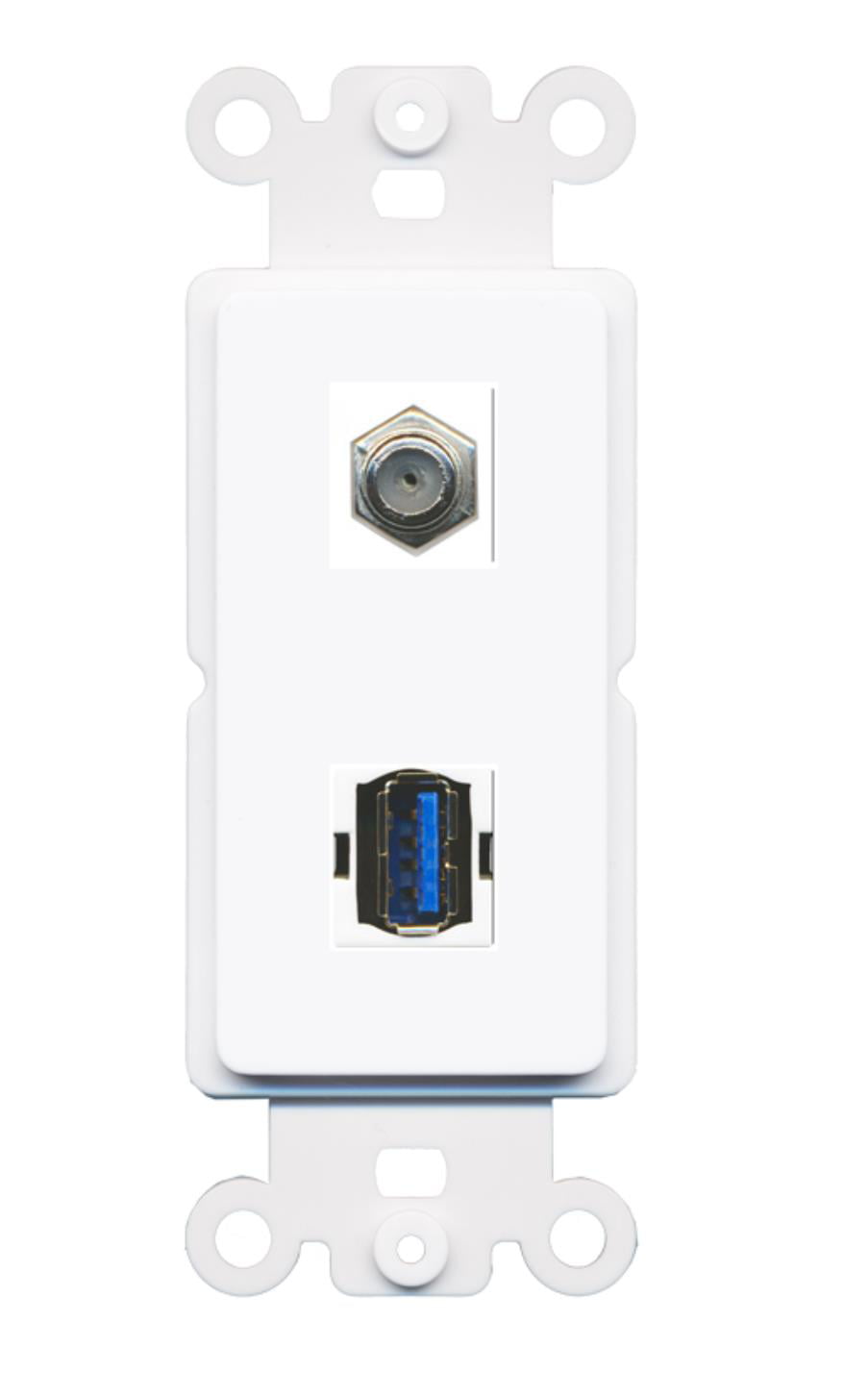 RiteAV - Coax USB 3.0 A_A Port Wall Plate Decorative (Rocker) White