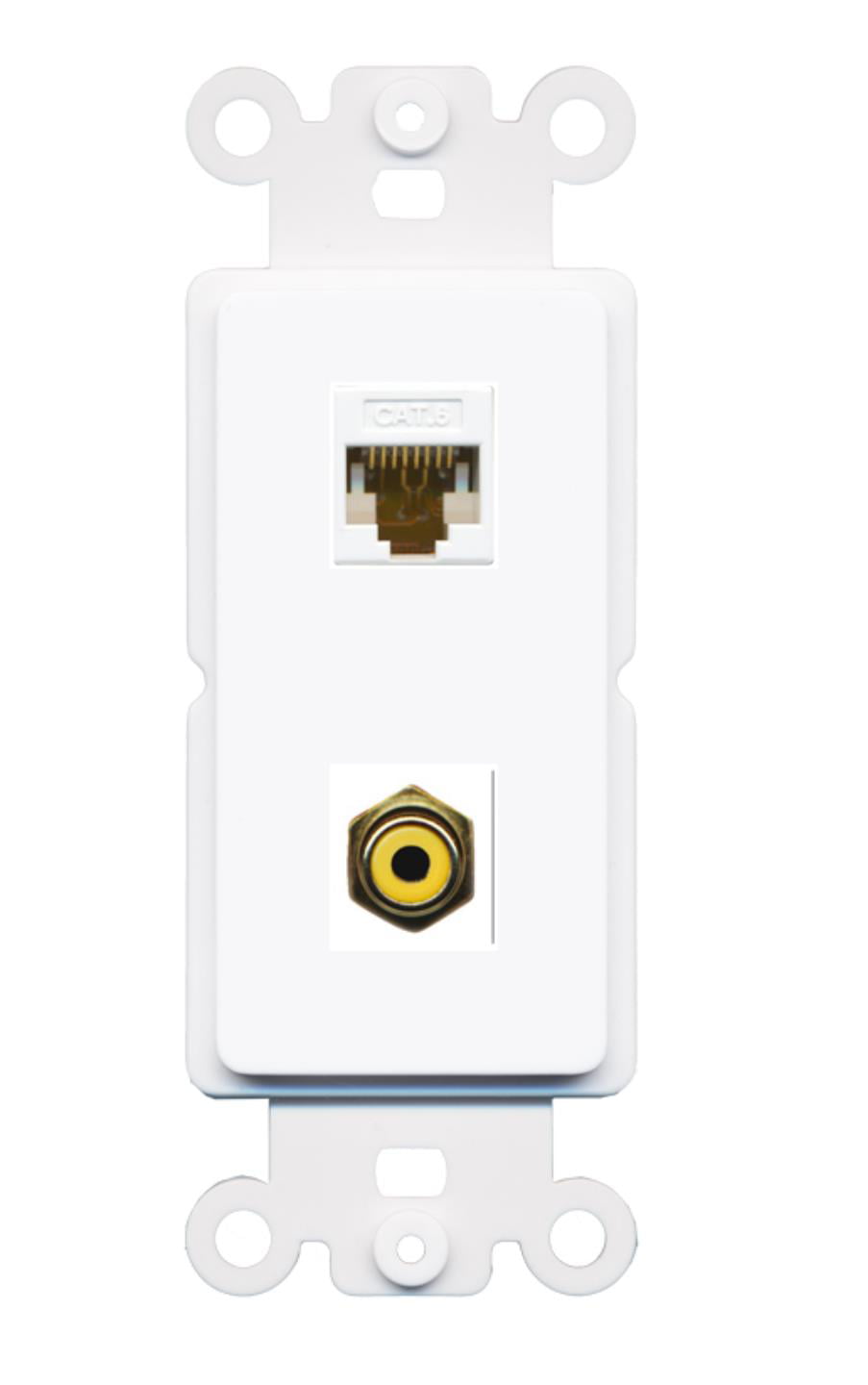 RiteAV - Cat6 RCA (Yellow) Port Wall Plate Decorative (Rocker) White