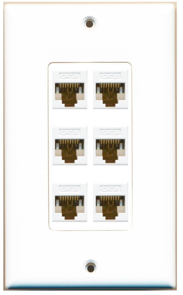 RiteAV 1 Gang 6 Port Cat6 Wall Plate OVERSIZED White