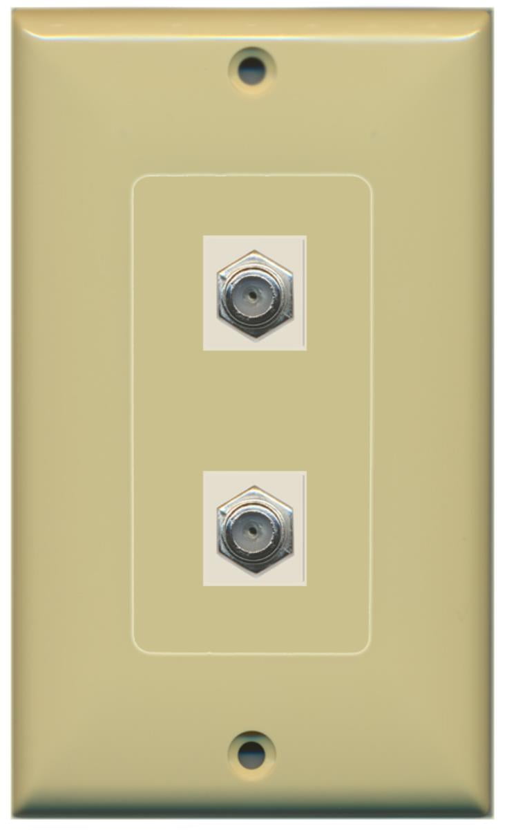 RiteAV - 2 Port Coax Decorative Type Wall Plate - Ivory - Bracket Included