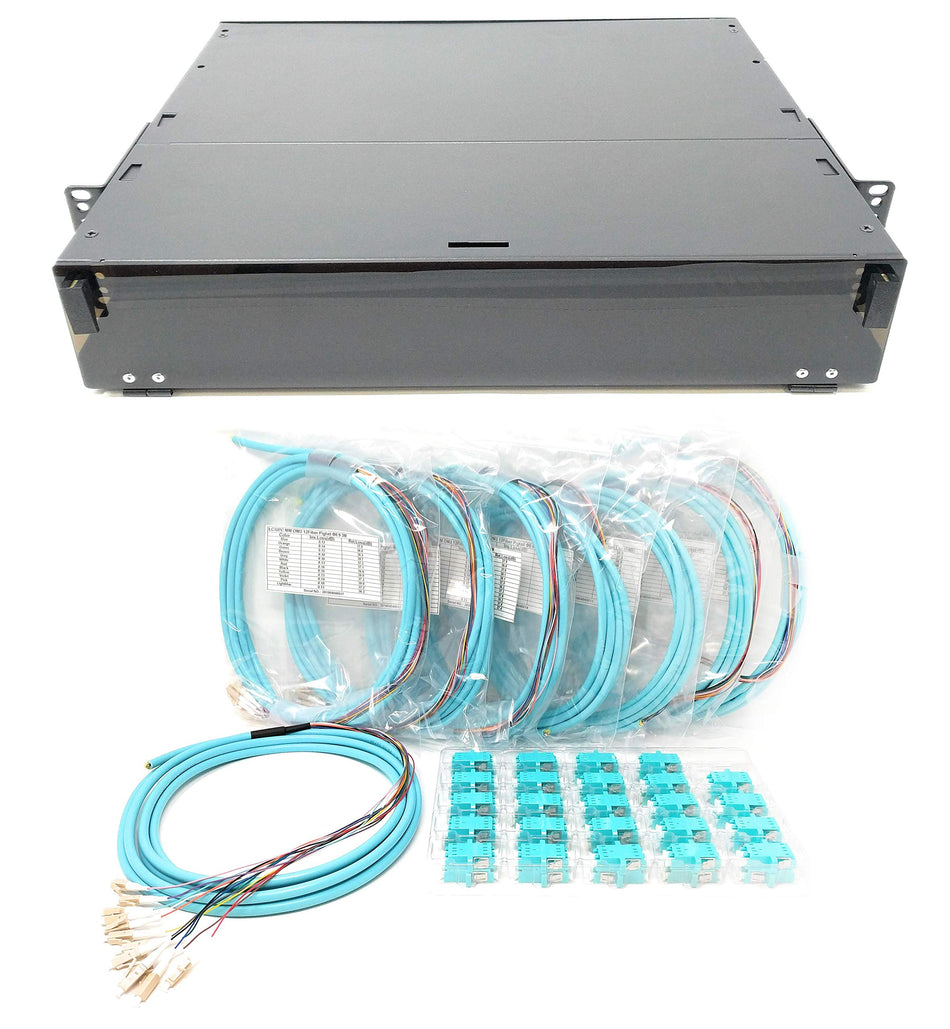 Ultra Spec Cables 2U 48 Port 19" Rack Mount Fiber Enclosure OM3 10Gb LC-UPC Kit (Includes 8 x 3 Meter 12 Strand LC-UPC Pigtails and 48 x LC-UPC Adapters) for Splice