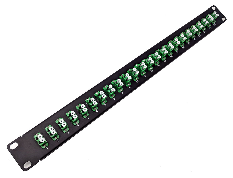 24 Port LC Fiber Patch Panel APC Singlemode (Green Couplers) (Loaded 1u) 19"